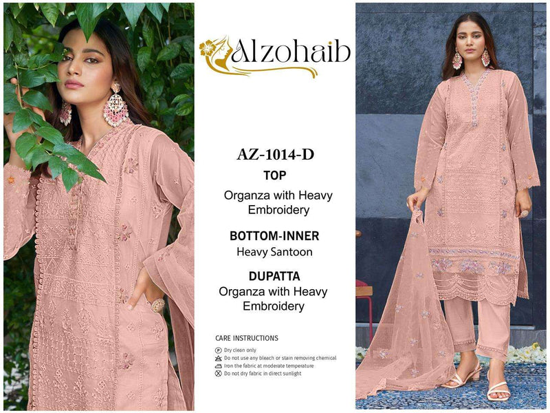 Al Zohaib D No 1014 Organza Embrodairy Moti Work Salwar Suit