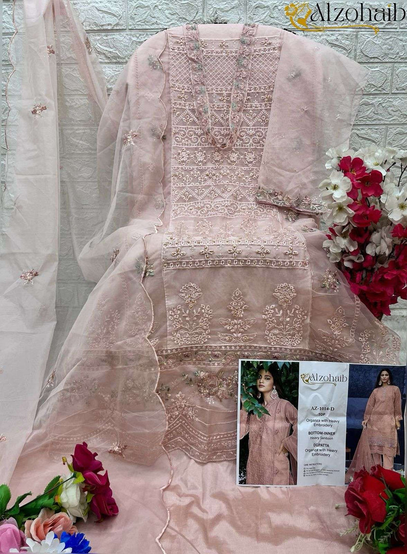 Al Zohaib D No 1014 Organza Embrodairy Moti Work Salwar Suit