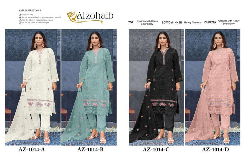 Al Zohaib D No 1014 Organza Embrodairy Moti Work Salwar Suit