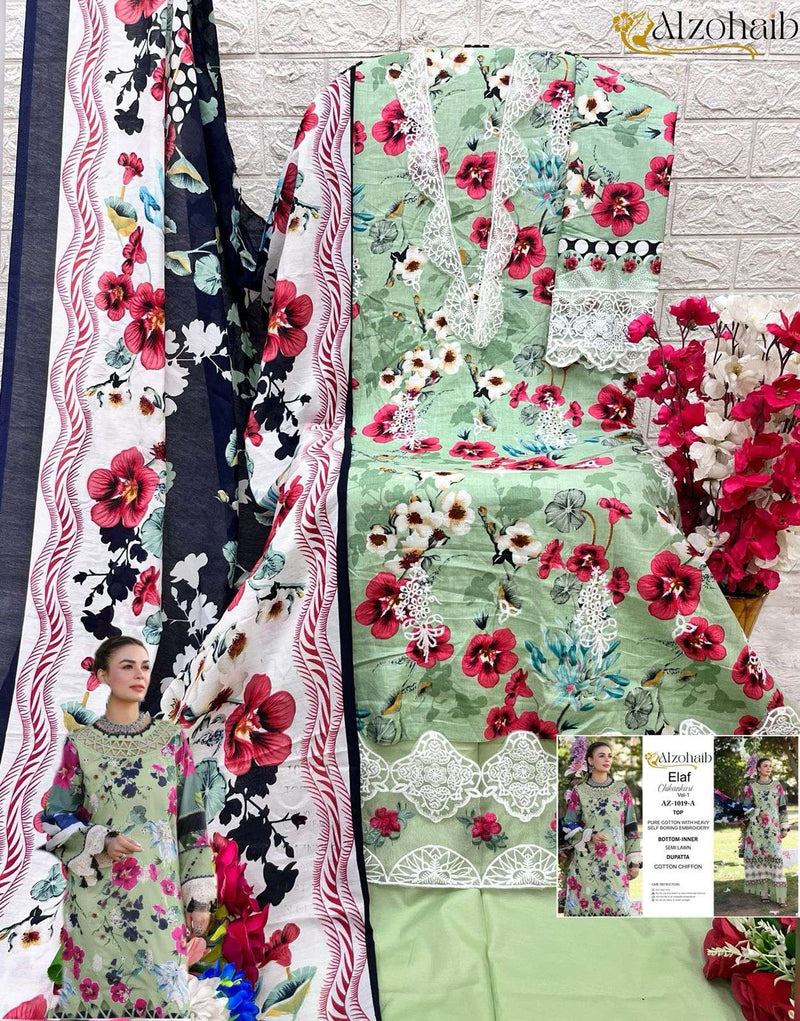 Al Zohaib Chikankari Vol 1 Cambric Cotton With Self Embrodairy With Patch Heavy Salwar Suit