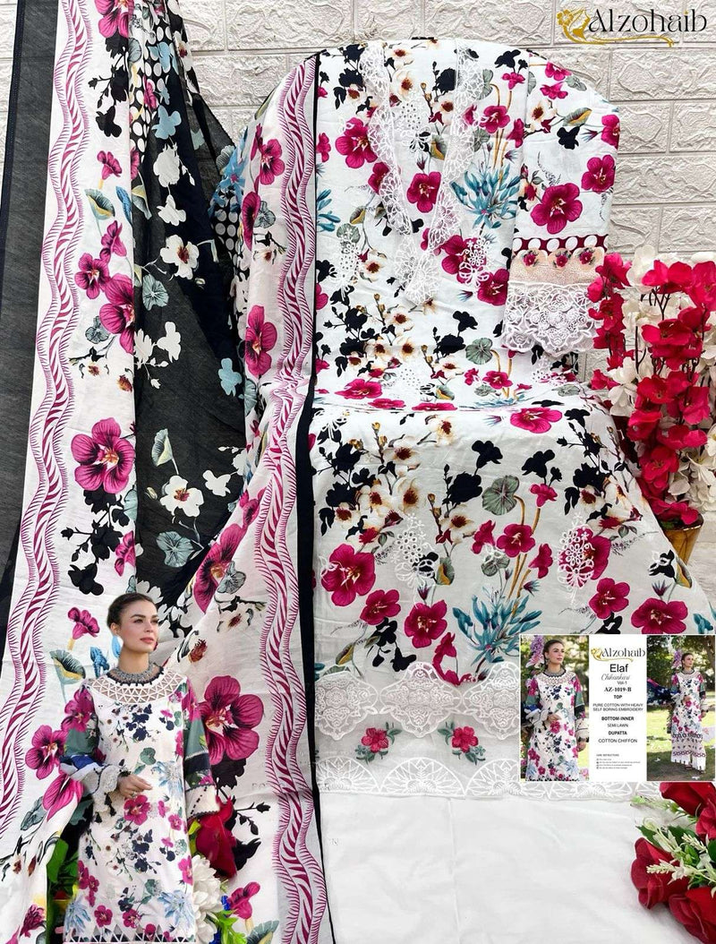 Al Zohaib Chikankari Vol 1 Cambric Cotton With Self Embrodairy With Patch Heavy Salwar Suit
