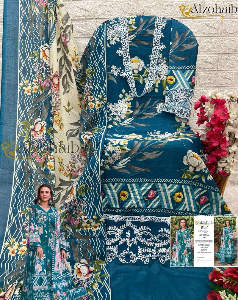 Al Zohaib Elaf Chikankari Vol 2 Cotton Self Embrodairy Patch Work Fancy Salwar Suit