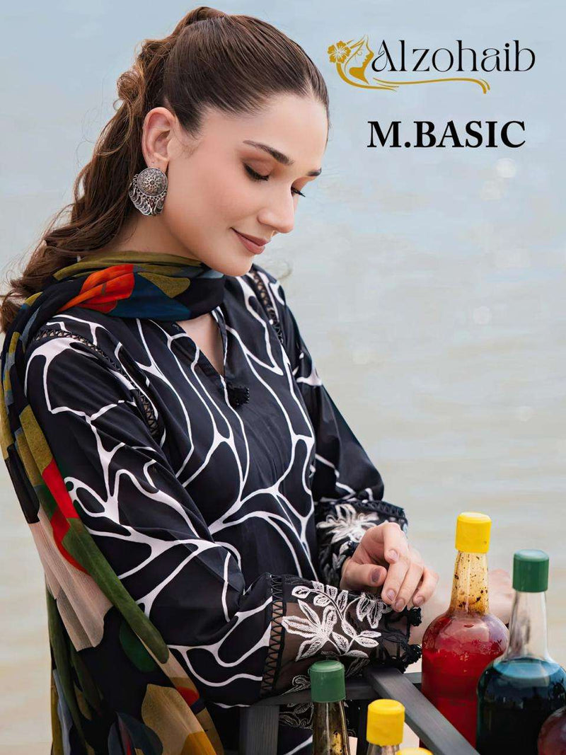 Al Zohaib M Basic Cotton Print Embrodairy Patches Fancy Salwar Suit