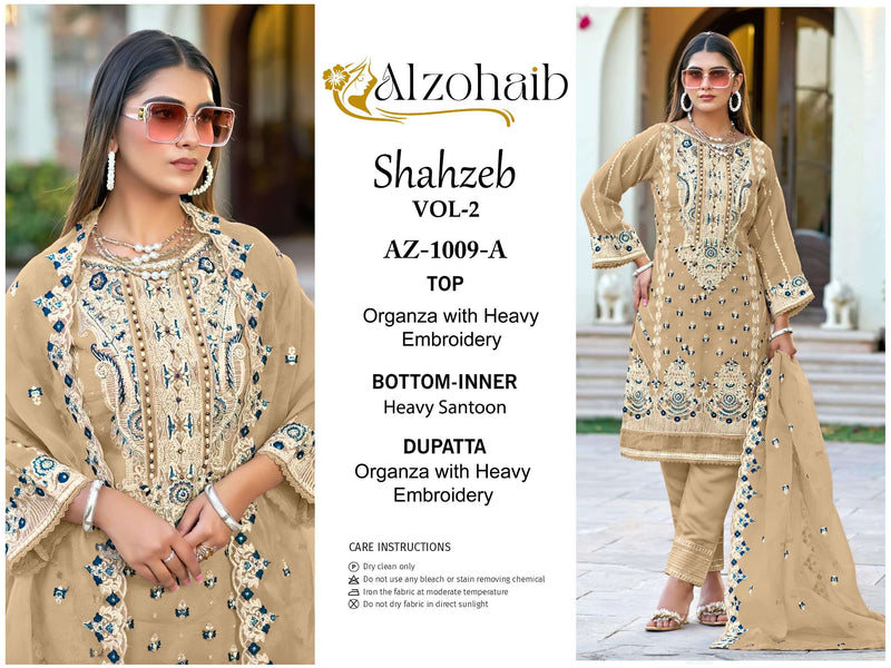 Al Zohaib Shahzeb Vol 2 Organza With Heavy Embrodairy Unstitched Designer Salwar Suit