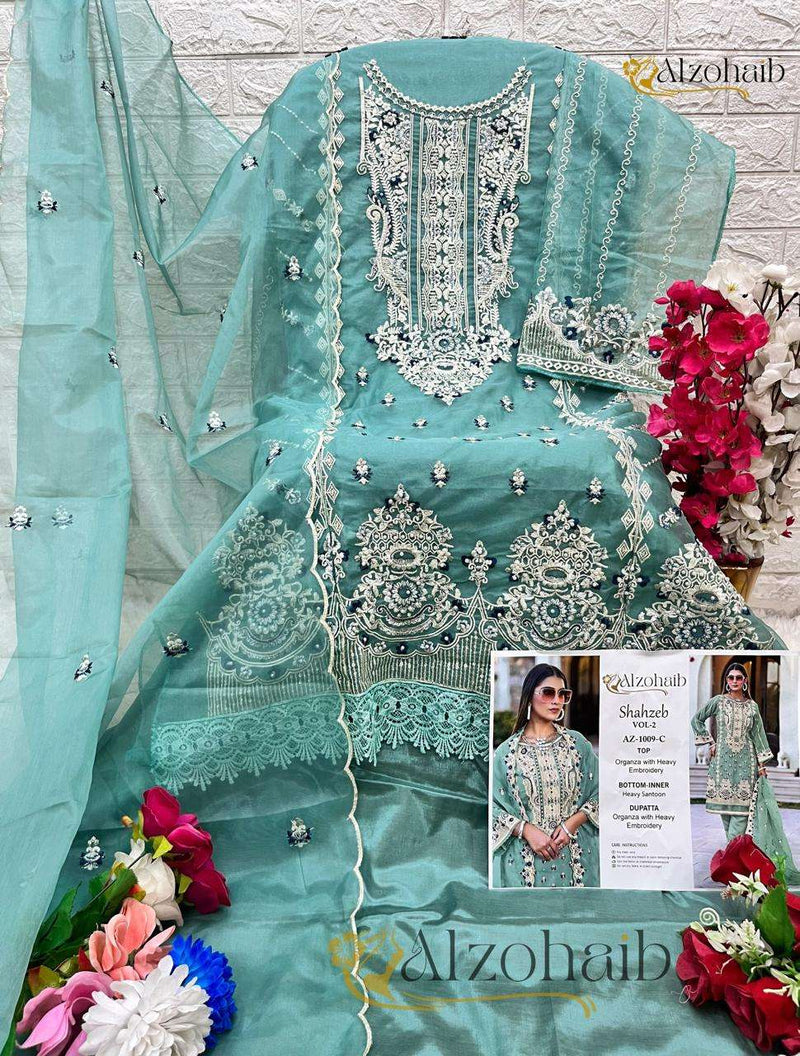 Al Zohaib Shahzeb Vol 2 Organza With Heavy Embrodairy Unstitched Designer Salwar Suit