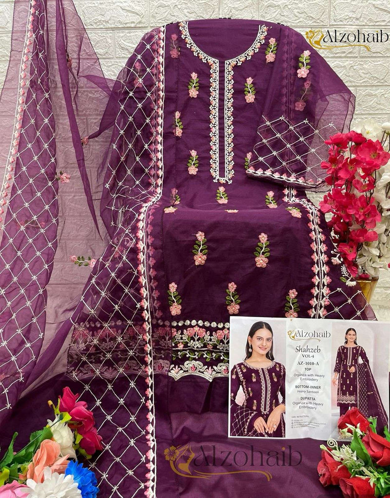 Al Zohaib Shahzeb Vol 4 Organza With Heavy Embrodairy & Moti Work Salwar Suit