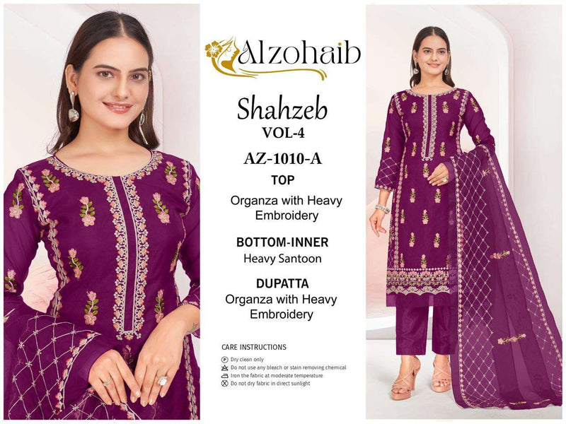 Al Zohaib Shahzeb Vol 4 Organza With Heavy Embrodairy & Moti Work Salwar Suit