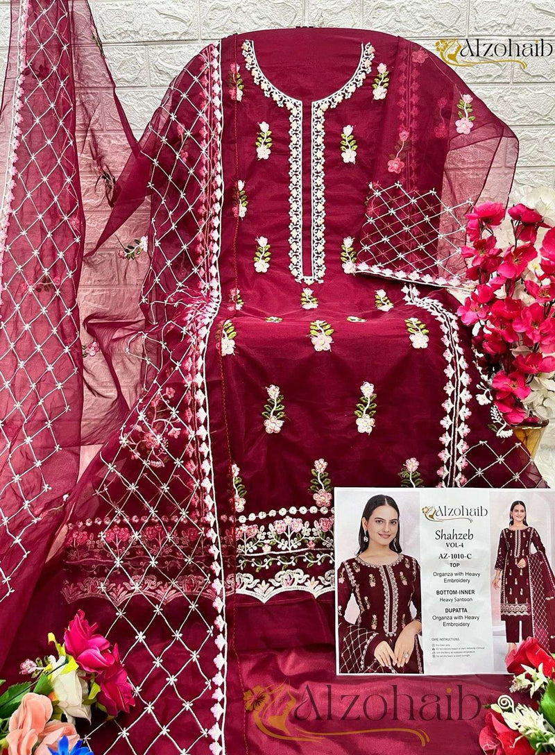 Al Zohaib Shahzeb Vol 4 Organza With Heavy Embrodairy & Moti Work Salwar Suit