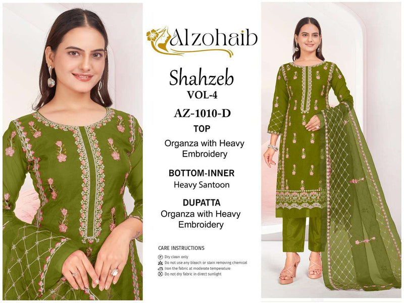 Al Zohaib Shahzeb Vol 4 Organza With Heavy Embrodairy & Moti Work Salwar Suit
