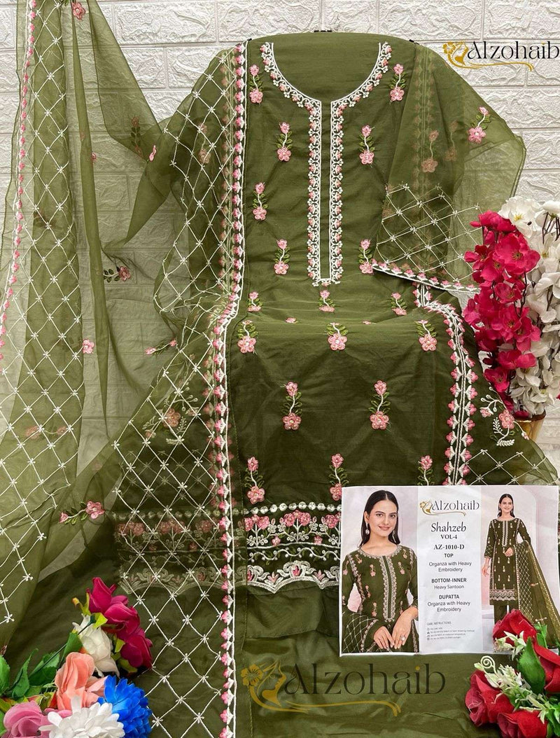 Al Zohaib Shahzeb Vol 4 Organza With Heavy Embrodairy & Moti Work Salwar Suit