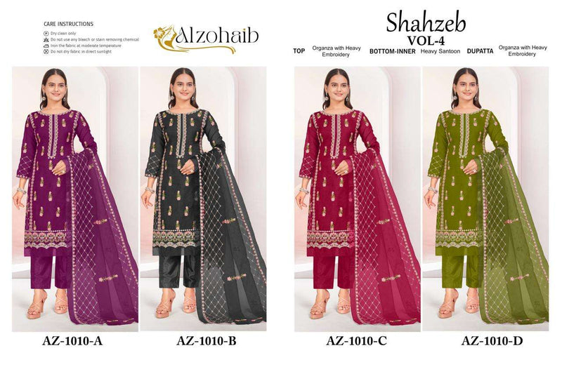 Al Zohaib Shahzeb Vol 4 Organza With Heavy Embrodairy & Moti Work Salwar Suit