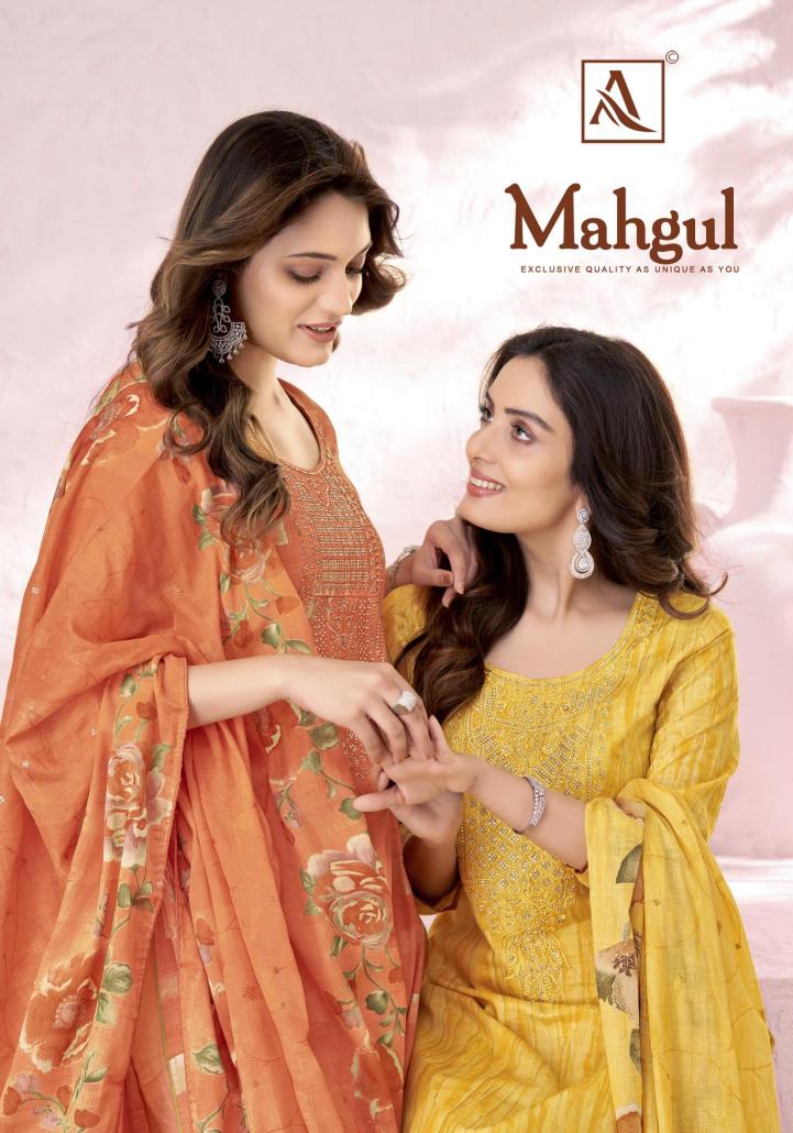 Alok Suits Mahgul Cotton Designer Self Print Fancy Embroidery Salwar Suit