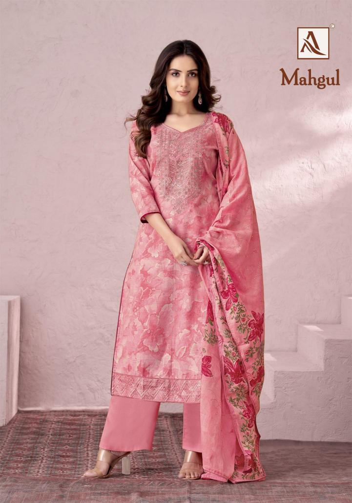 Alok Suits Mahgul Cotton Designer Self Print Fancy Embroidery Salwar Suit