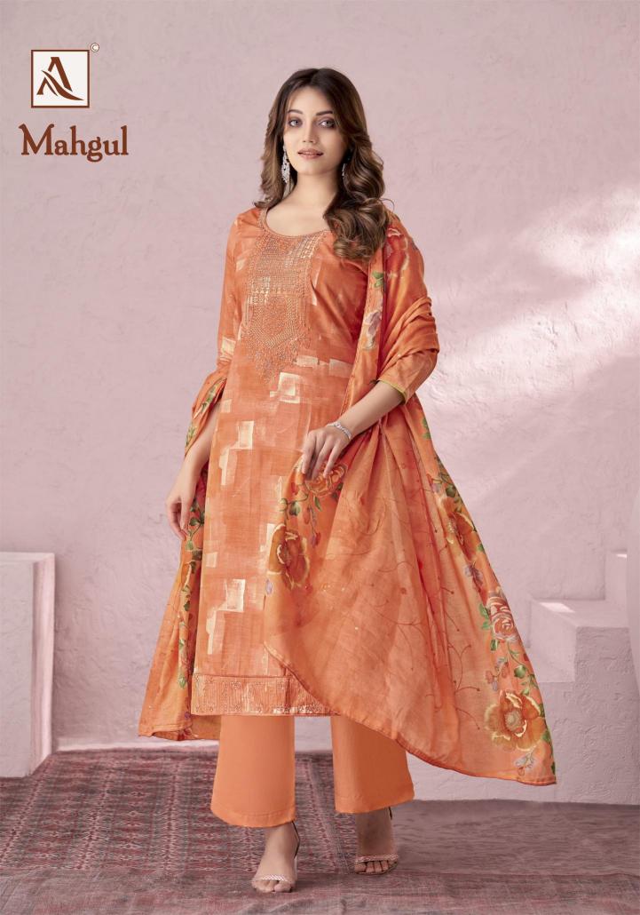 Alok Suits Mahgul Cotton Designer Self Print Fancy Embroidery Salwar Suit