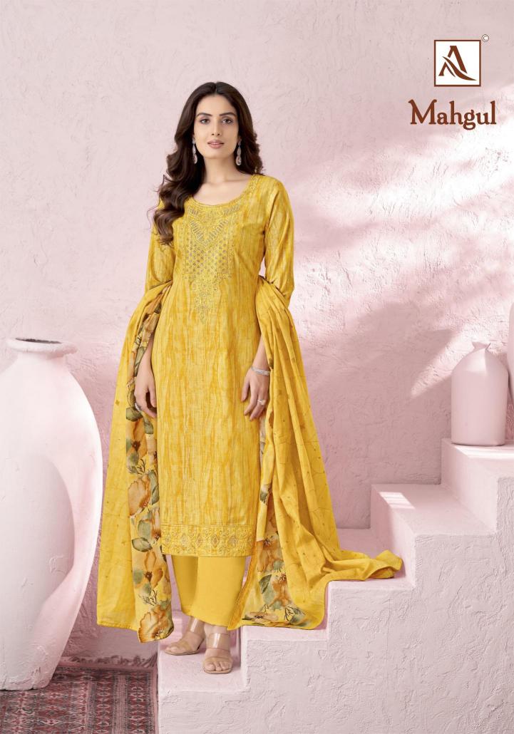 Alok Suits Mahgul Cotton Designer Self Print Fancy Embroidery Salwar Suit