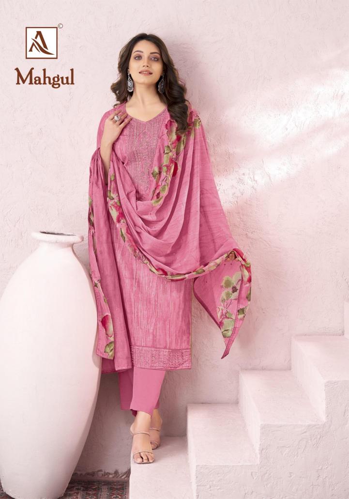 Alok Suits Mahgul Cotton Designer Self Print Fancy Embroidery Salwar Suit