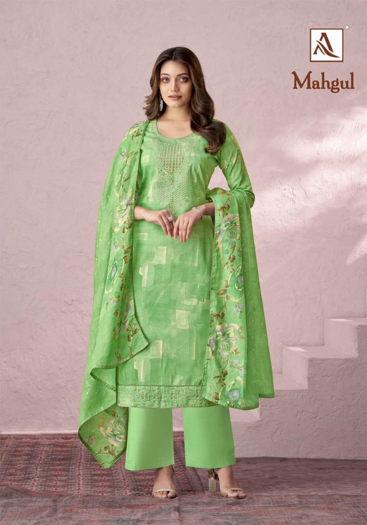 Alok Suits Mahgul Cotton Designer Self Print Fancy Embroidery Salwar Suit