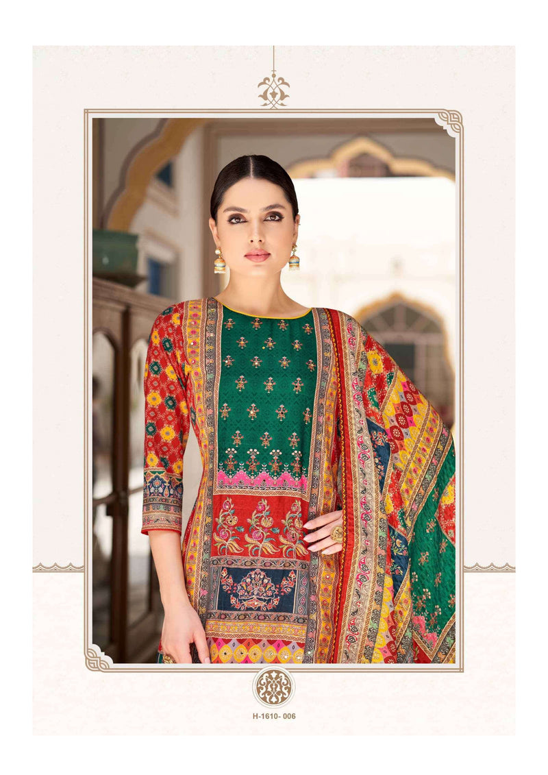 Alok Suit Bella Edition 9 Pure Muslin Digital Print Aari Mirror Hand Work Designer Salwar Suit