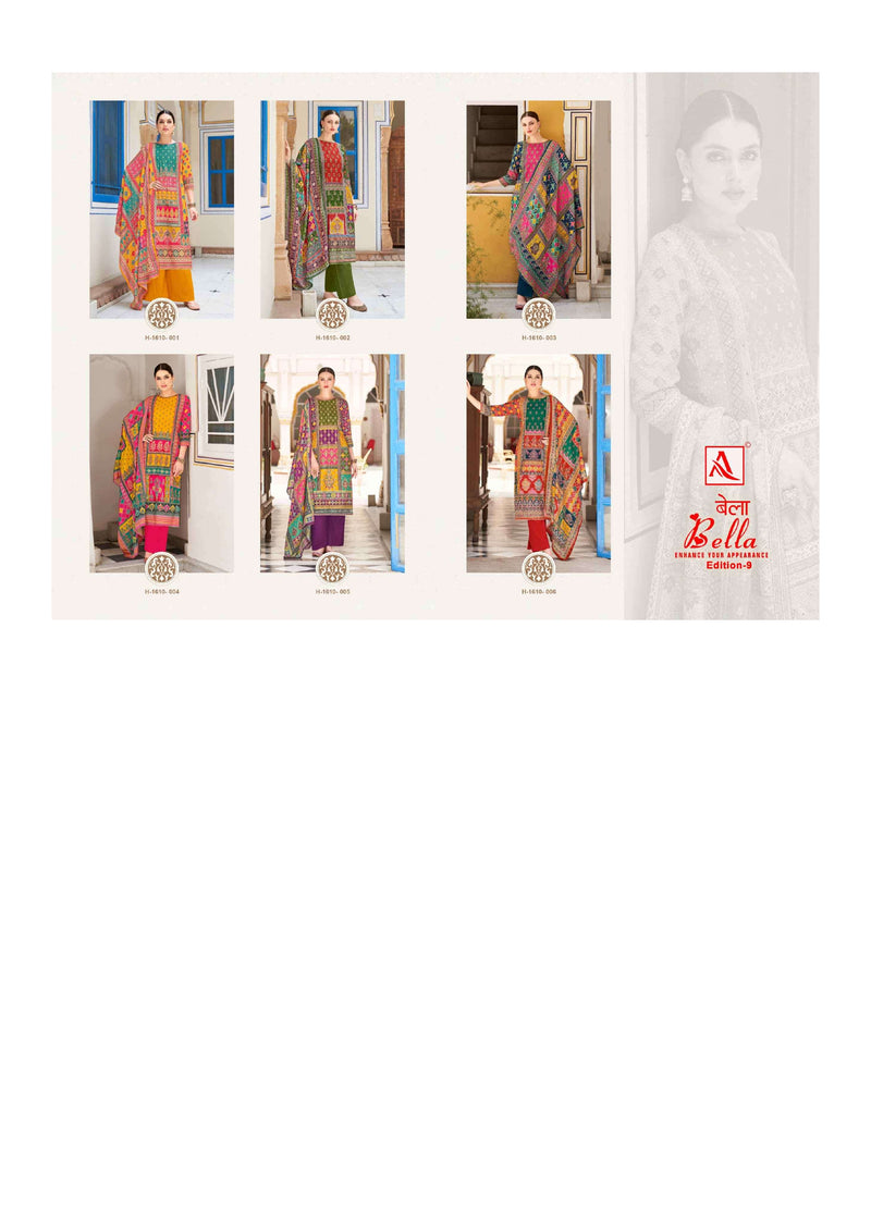 Alok Suit Bella Edition 9 Pure Muslin Digital Print Aari Mirror Hand Work Designer Salwar Suit