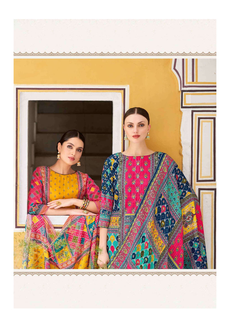 Alok Suit Bella Edition 9 Pure Muslin Digital Print Aari Mirror Hand Work Designer Salwar Suit