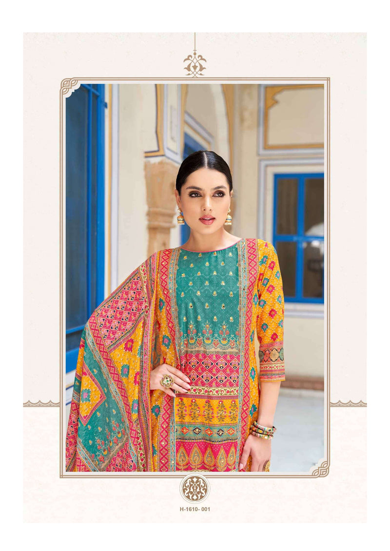 Alok Suit Bella Edition 9 Pure Muslin Digital Print Aari Mirror Hand Work Designer Salwar Suit