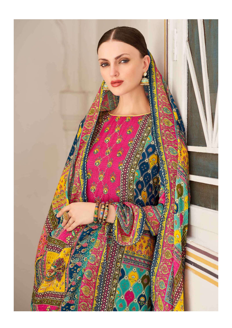 Alok Suit Bella Edition 9 Pure Muslin Digital Print Aari Mirror Hand Work Designer Salwar Suit
