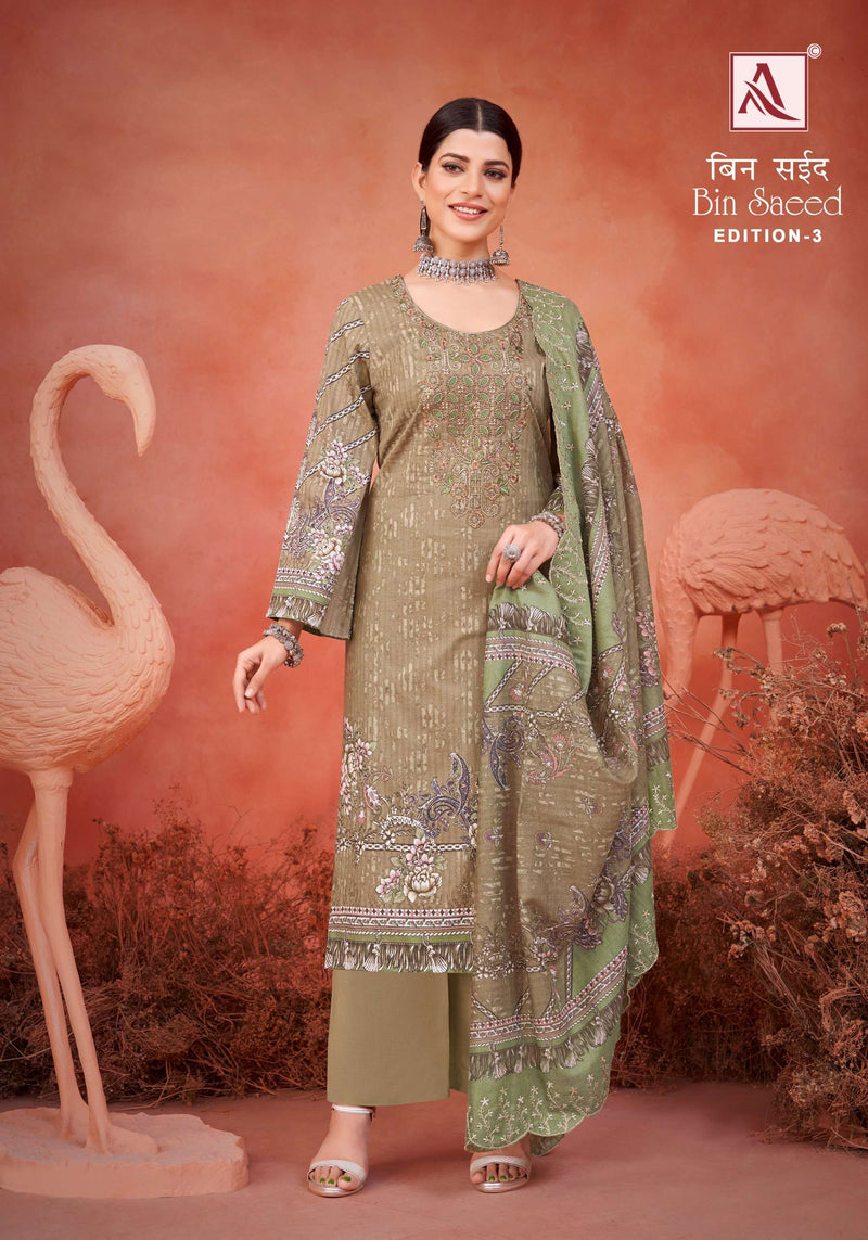 Alok Suits Bin Saeed Vol 3 Cambric Cotton Pakistani Print Fancy Salwar Suit