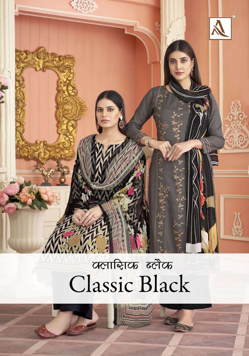 Alok Suits Classic Black Viscose Maslin Designer Digital Print Hand Work Unstitched Salwar Suit