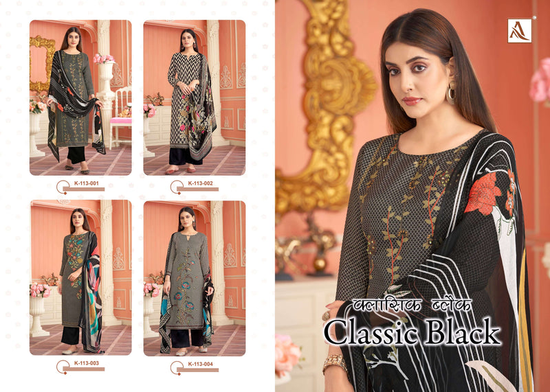 Alok Suits Classic Black Viscose Maslin Designer Digital Print Hand Work Unstitched Salwar Suit