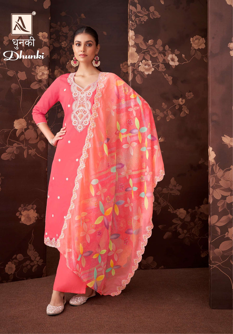 Alok Suits Dhunki Jam Cotton Luckhnawi Thread Embroidery Work Designer Salwar Suit