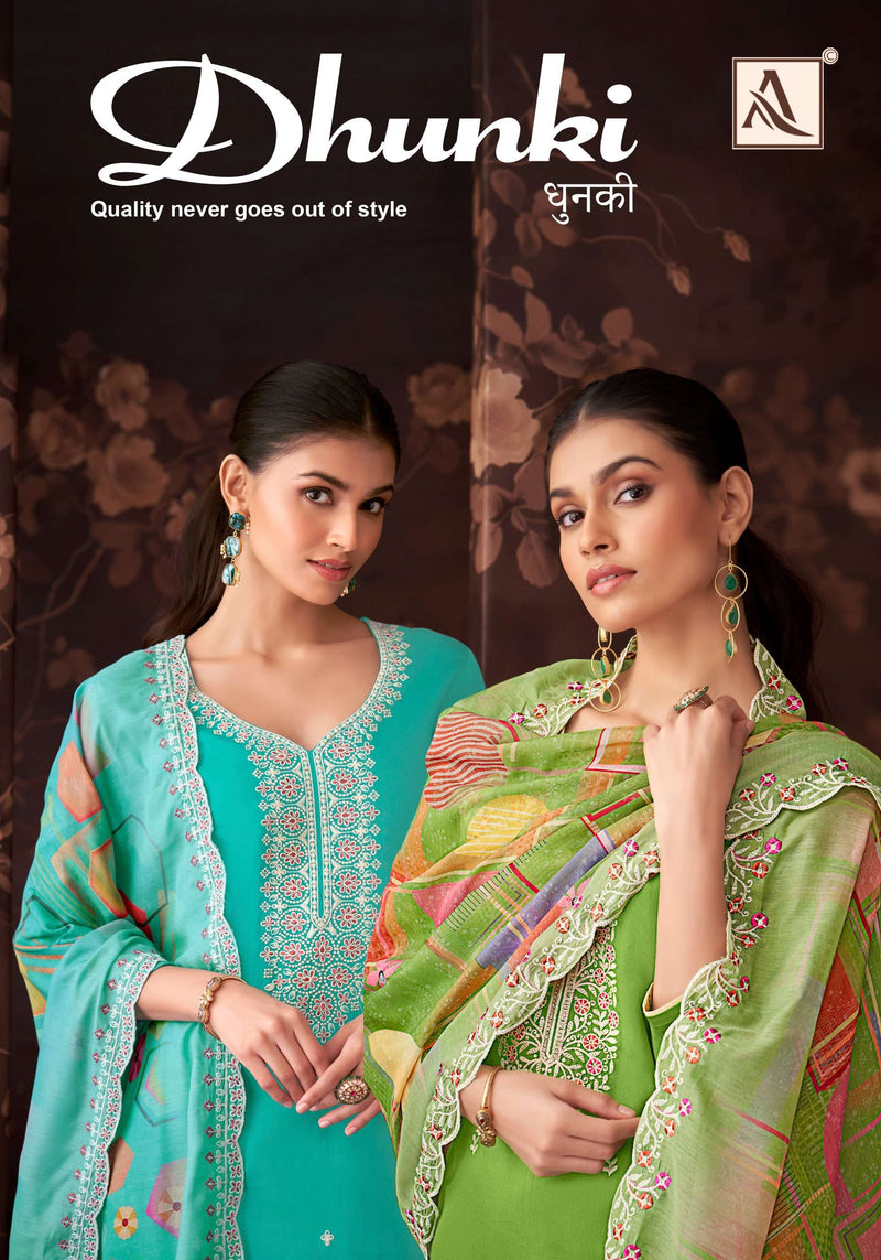 Alok Suits Dhunki Jam Cotton Luckhnawi Thread Embroidery Work Designer Salwar Suit