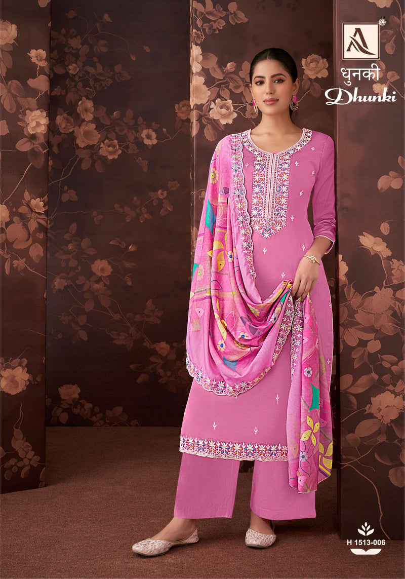 Alok Suits Dhunki Jam Cotton Luckhnawi Thread Embroidery Work Designer Salwar Suit