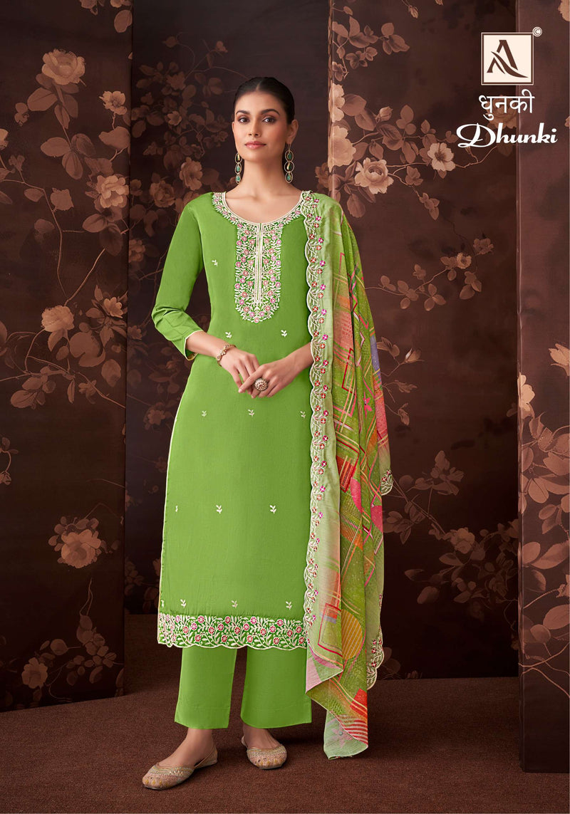 Alok Suits Dhunki Jam Cotton Luckhnawi Thread Embroidery Work Designer Salwar Suit