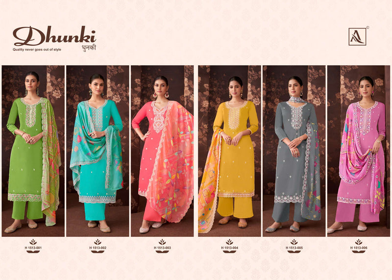 Alok Suits Dhunki Jam Cotton Luckhnawi Thread Embroidery Work Designer Salwar Suit