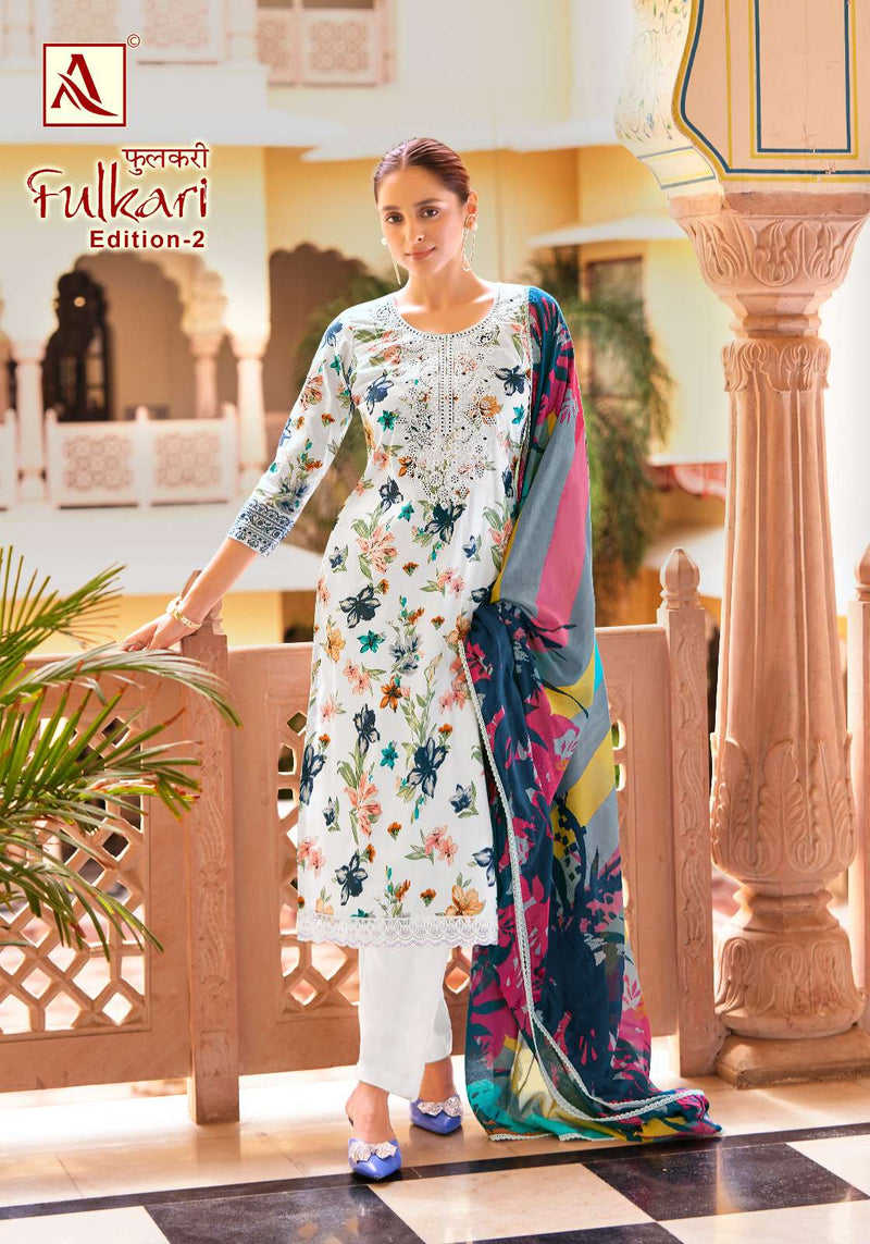 Alok Suits Fulkari Vol 2 Cambric Cotton Floral Print With Fancy Embroidery Work Unstitched Salwar Suit