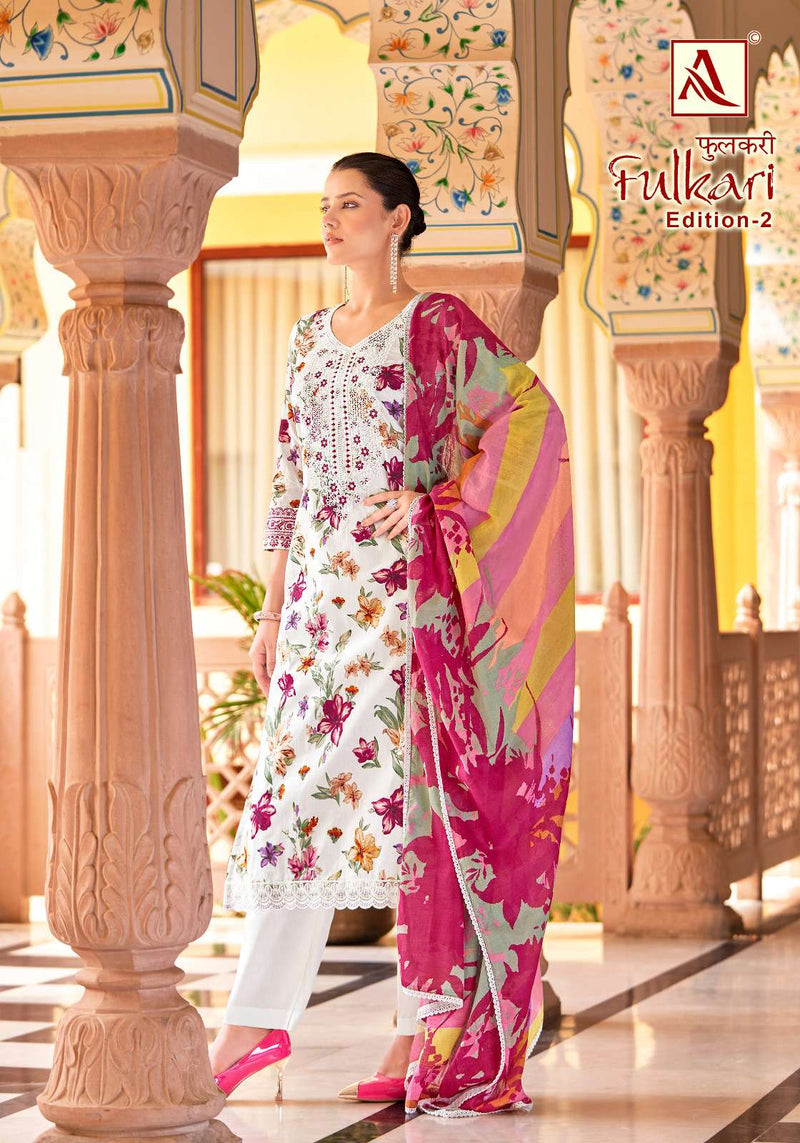 Alok Suits Fulkari Vol 2 Cambric Cotton Floral Print With Fancy Embroidery Work Unstitched Salwar Suit