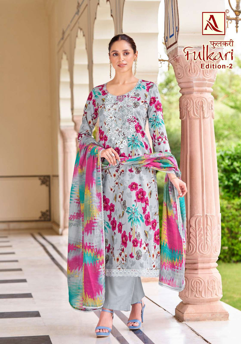 Alok Suits Fulkari Vol 2 Cambric Cotton Floral Print With Fancy Embroidery Work Unstitched Salwar Suit