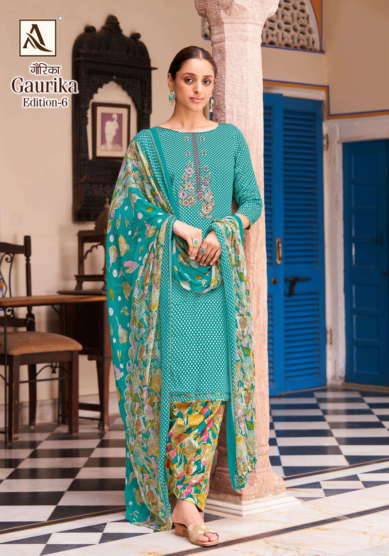Alok Suits Gaurika Edition 6 Jam Cotton Self Print Fancy Embroidery Heavy Salwar Suit
