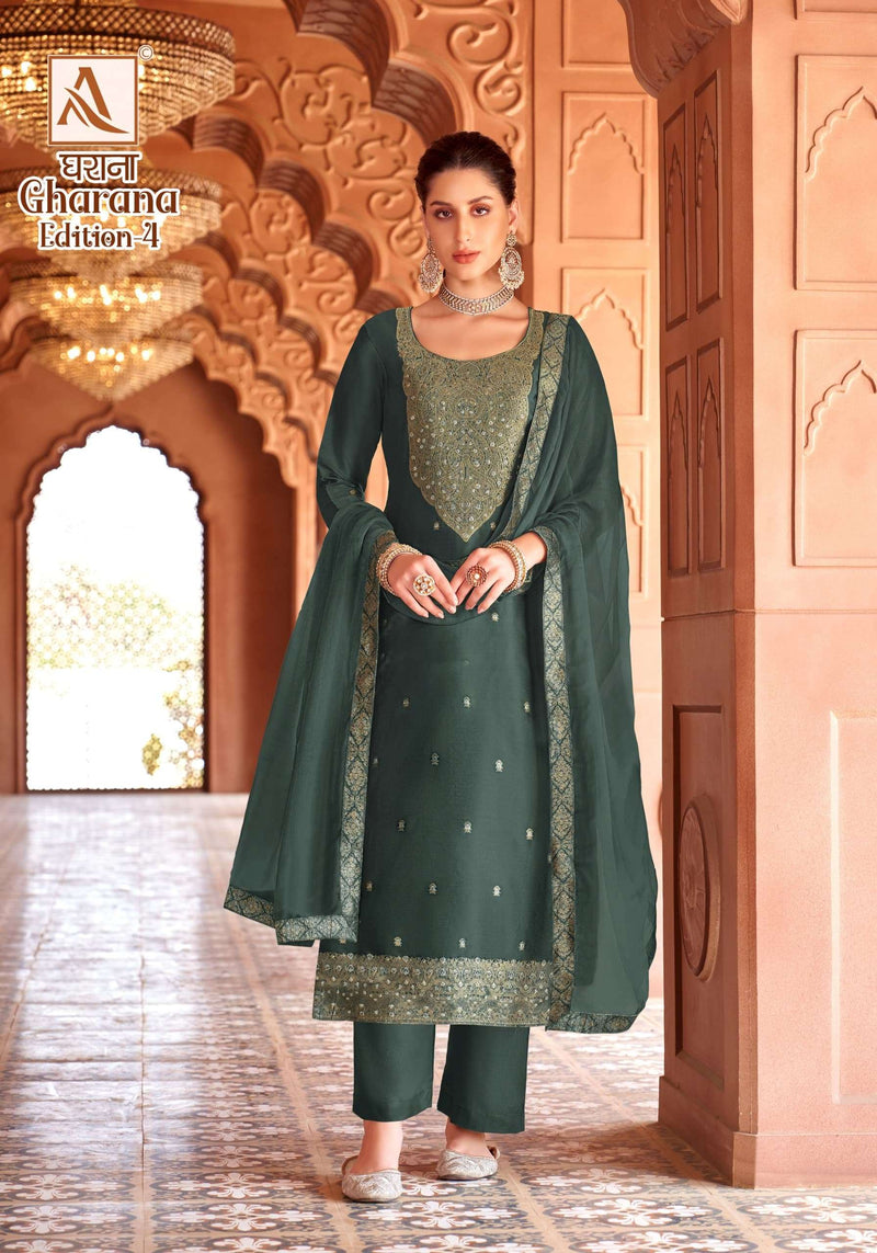 Alok Suits Gharana Vol 4 Dola Jacquard Heavy Designer Unstitched Suit