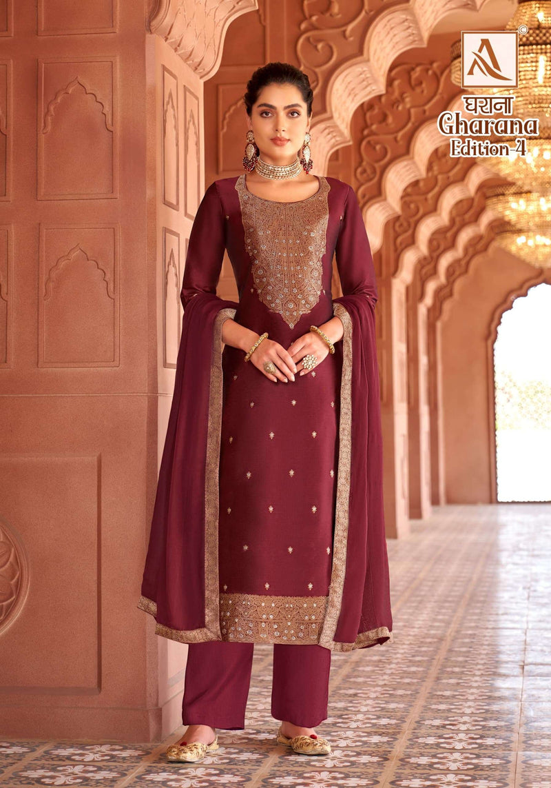 Alok Suits Gharana Vol 4 Dola Jacquard Heavy Designer Unstitched Suit