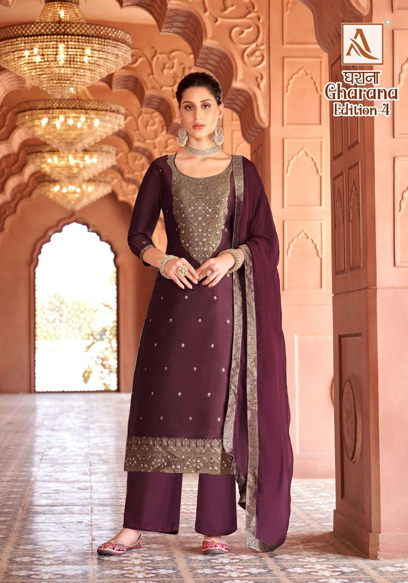 Alok Suits Gharana Vol 4 Dola Jacquard Heavy Designer Unstitched Suit