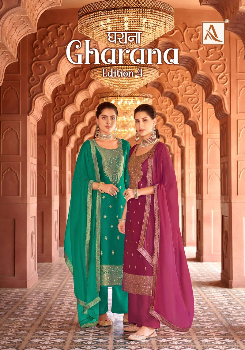 Alok Suits Gharana Vol 4 Dola Jacquard Heavy Designer Unstitched Suit