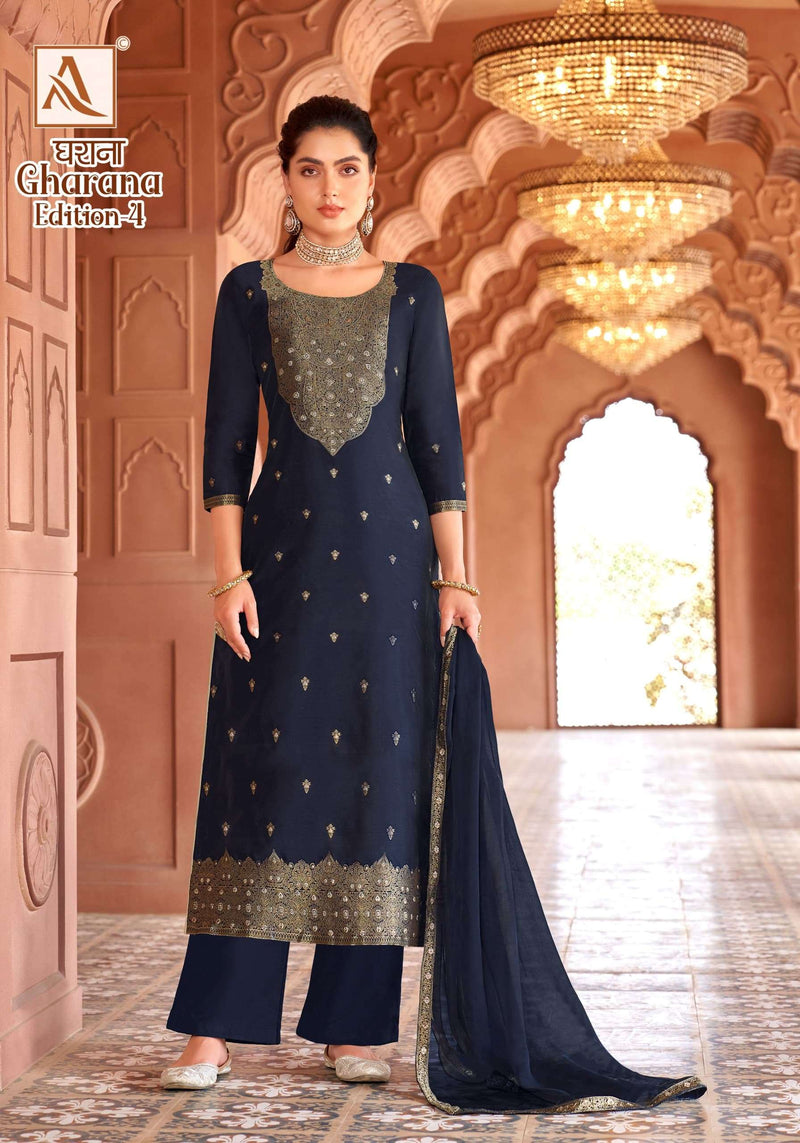 Alok Suits Gharana Vol 4 Dola Jacquard Heavy Designer Unstitched Suit