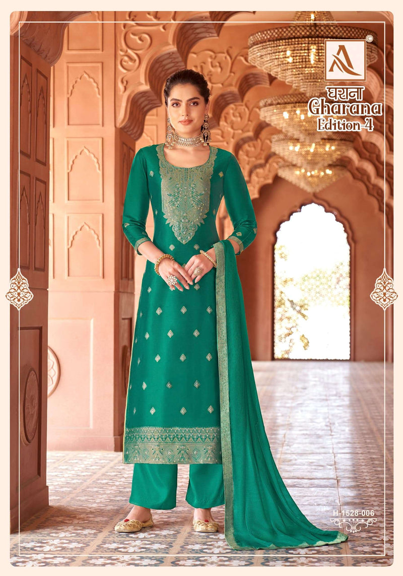Alok Suits Gharana Vol 4 Dola Jacquard Heavy Designer Unstitched Suit
