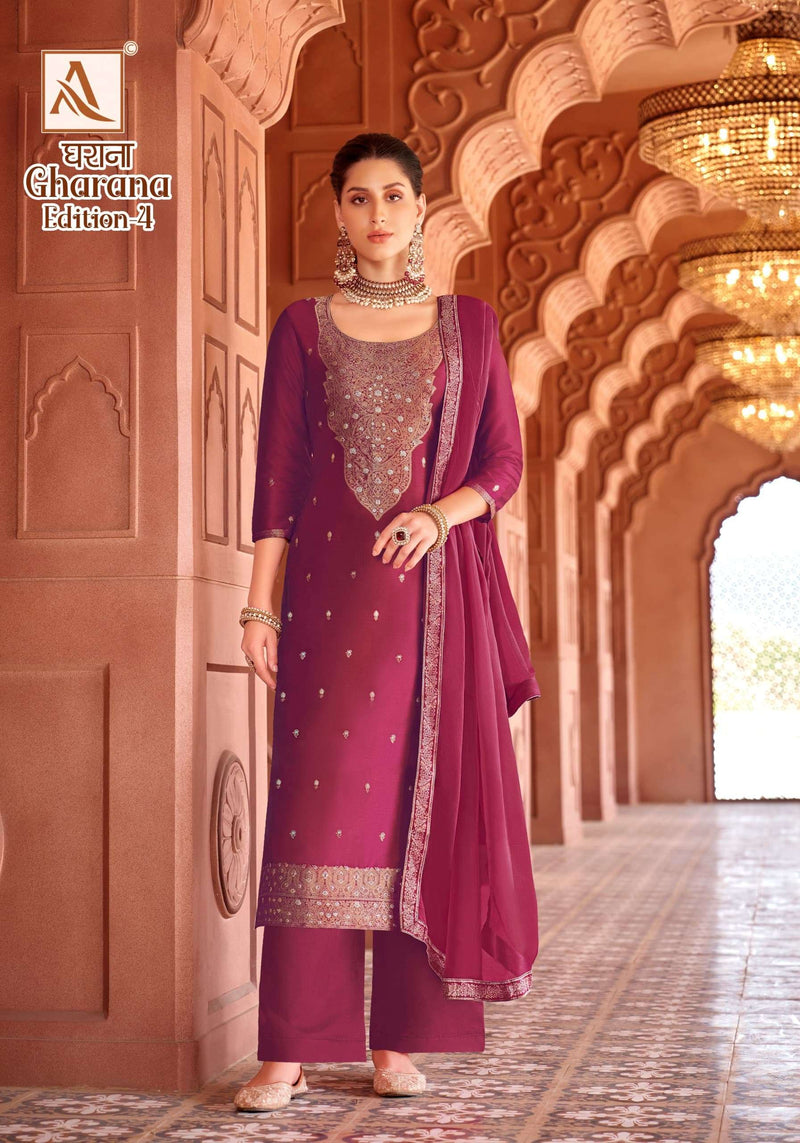 Alok Suits Gharana Vol 4 Dola Jacquard Heavy Designer Unstitched Suit