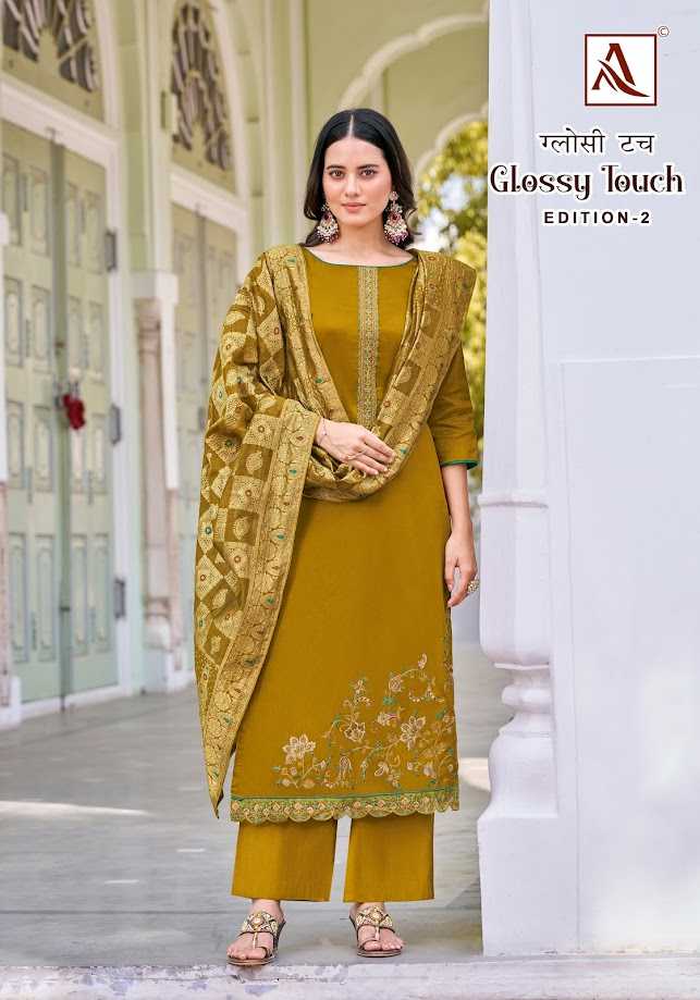 Alok Suit Glossy Touch Vol 2 Pure Zam Designer Embroidery Fancy Salwar Kameez