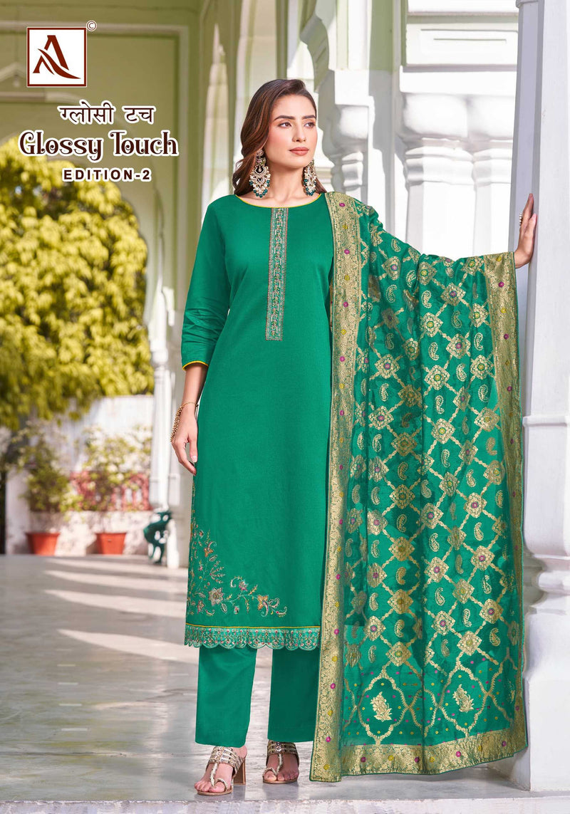 Alok Suit Glossy Touch Vol 2 Pure Zam Designer Embroidery Fancy Salwar Kameez