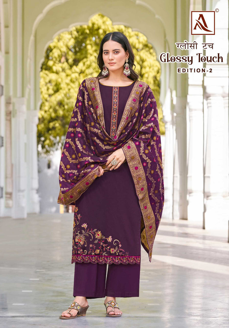 Alok Suit Glossy Touch Vol 2 Pure Zam Designer Embroidery Fancy Salwar Kameez