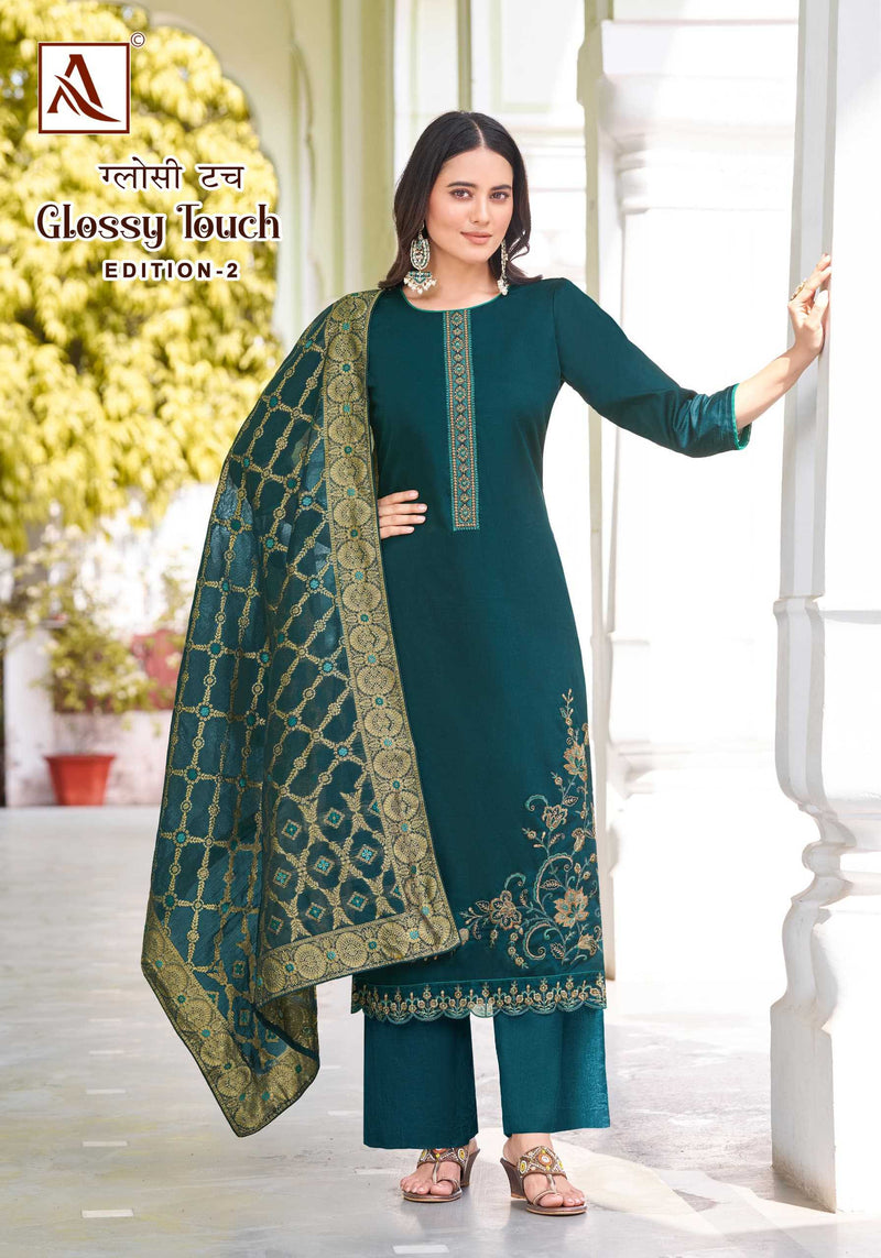 Alok Suit Glossy Touch Vol 2 Pure Zam Designer Embroidery Fancy Salwar Kameez