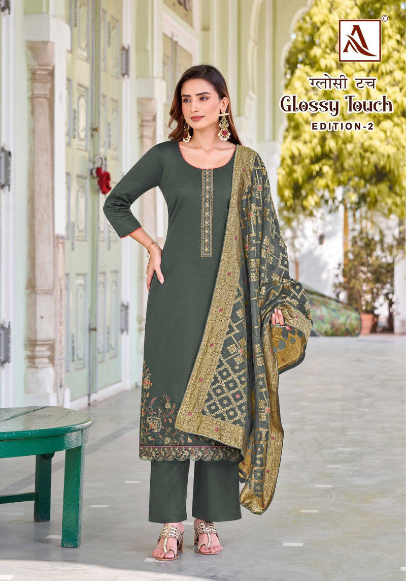 Alok Suit Glossy Touch Vol 2 Pure Zam Designer Embroidery Fancy Salwar Kameez
